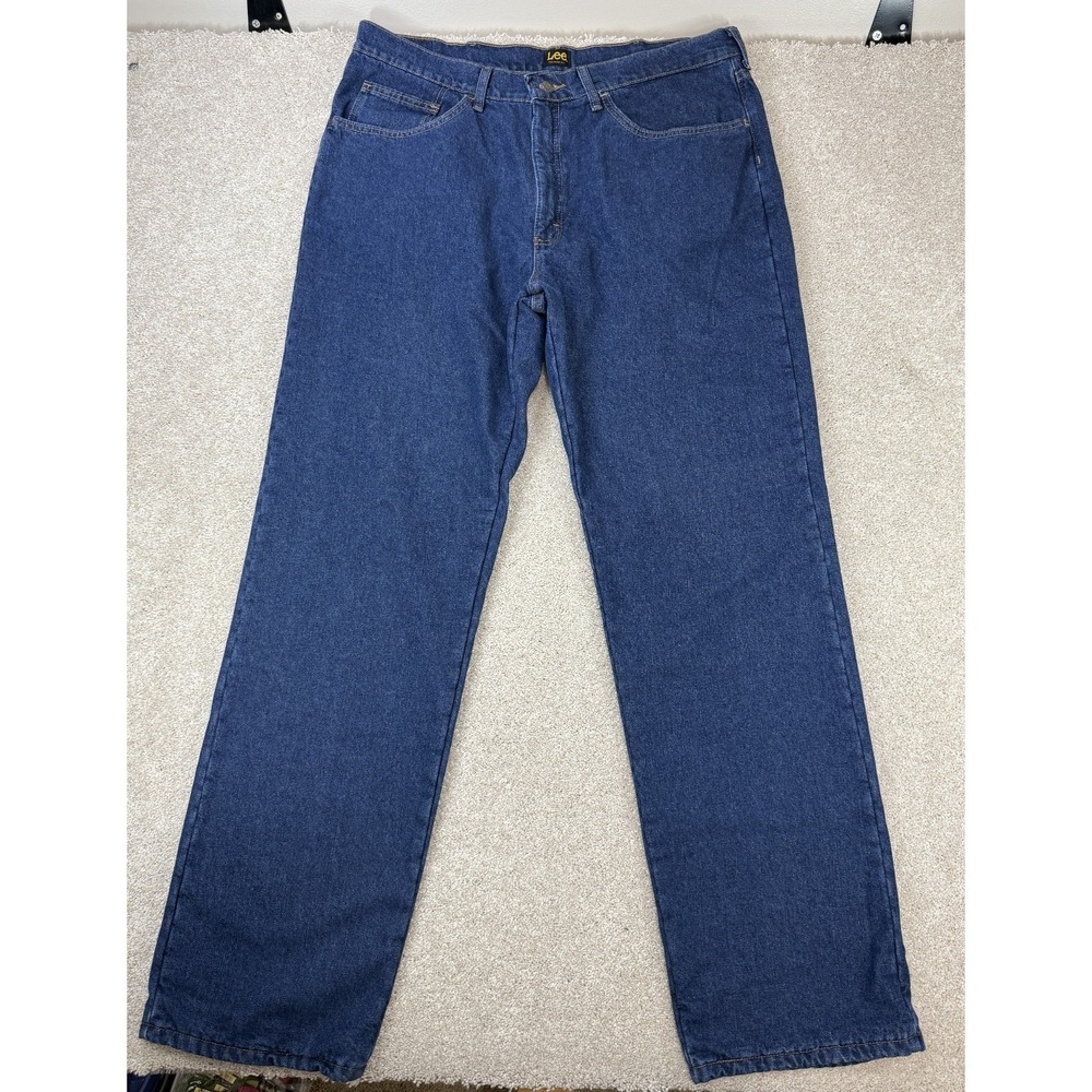 LEE Relaxed Fit Men's 40x36 Fleece Lined Denim Jeans Blue Workwear Stretch